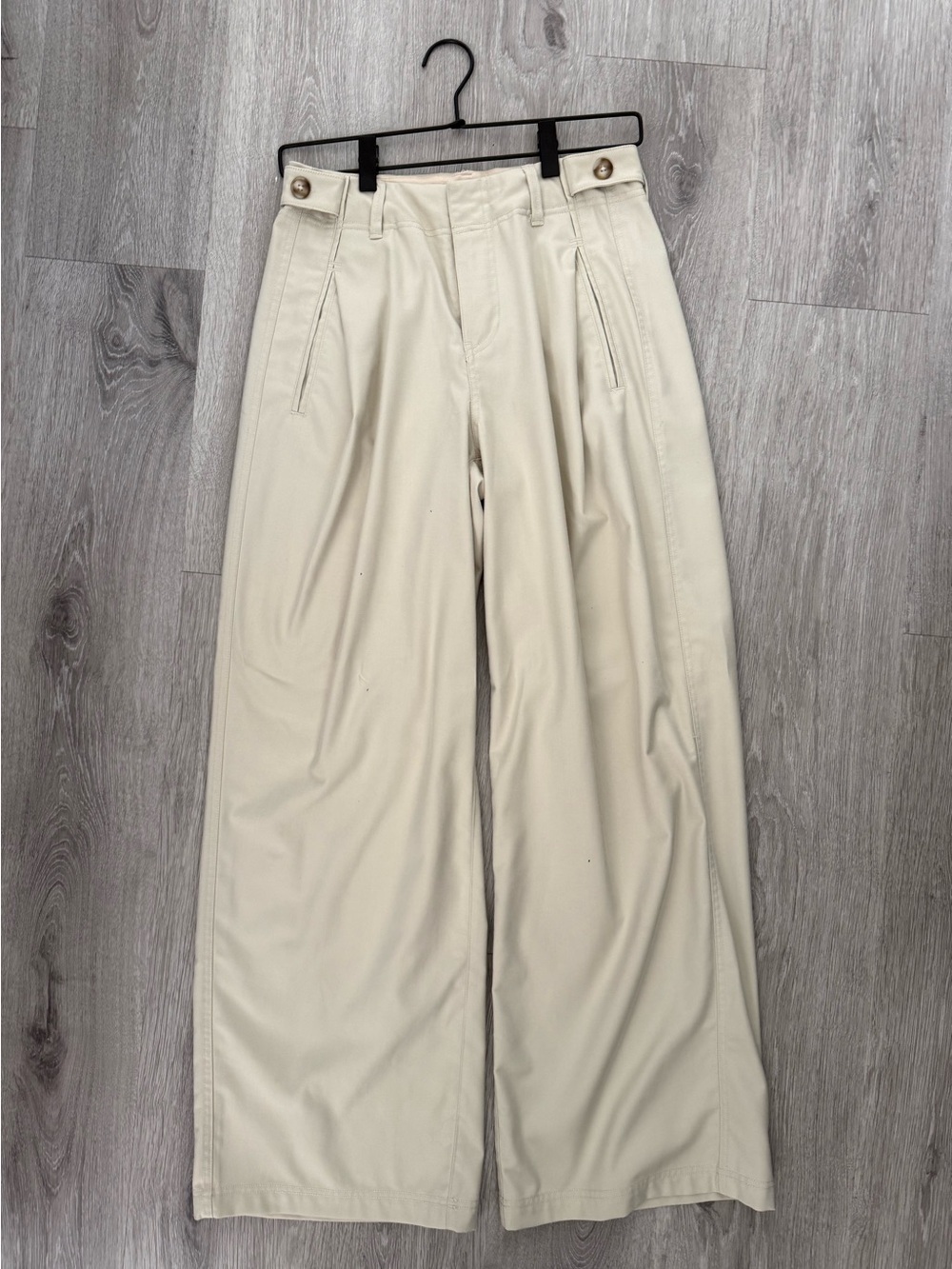 Free People Wide-Leg Pleated Khaki Pants in Cream